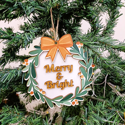 MERRY AND BRIGHT ORNAMENT - WREATH