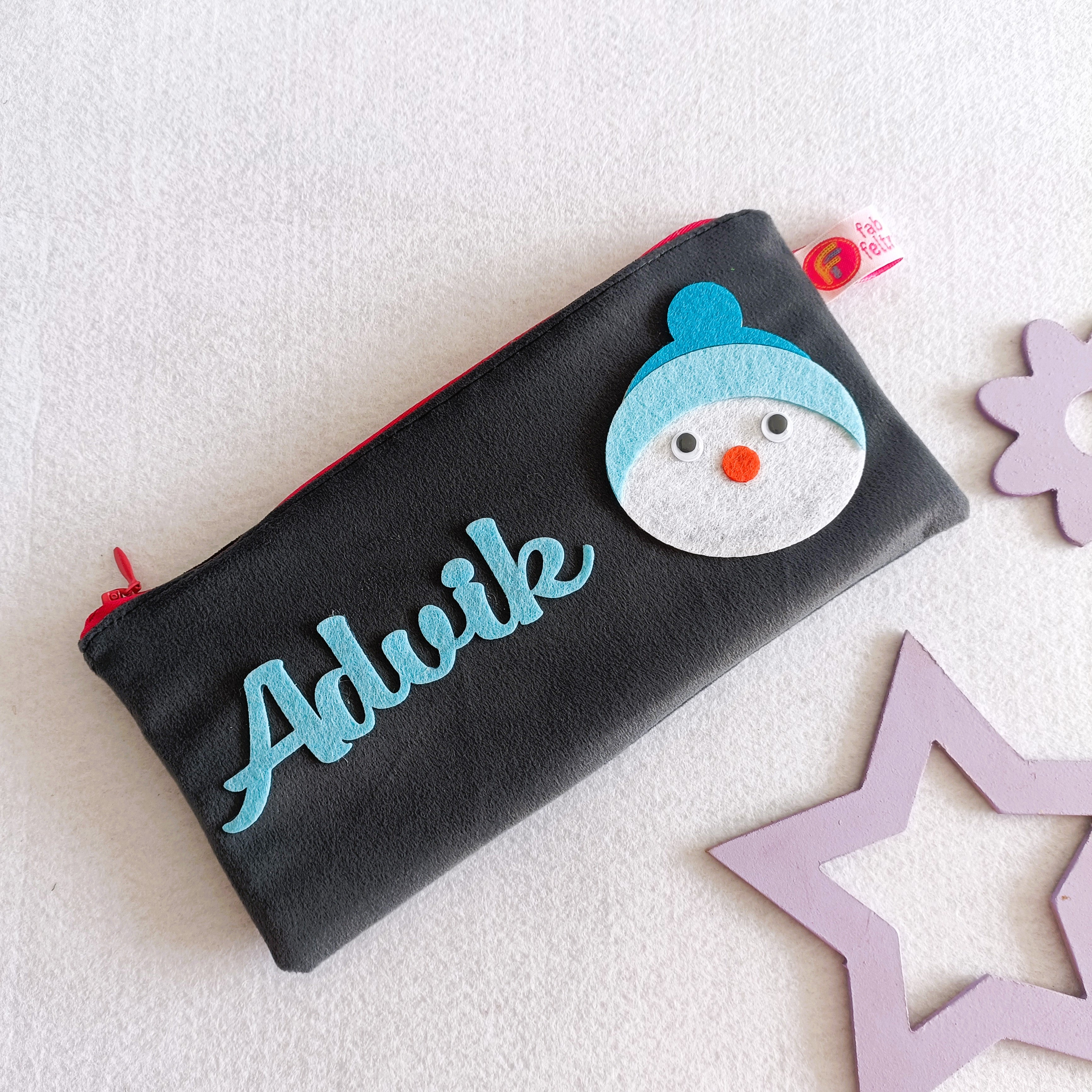 GREY ZIPPER POUCH - SNOWMAN