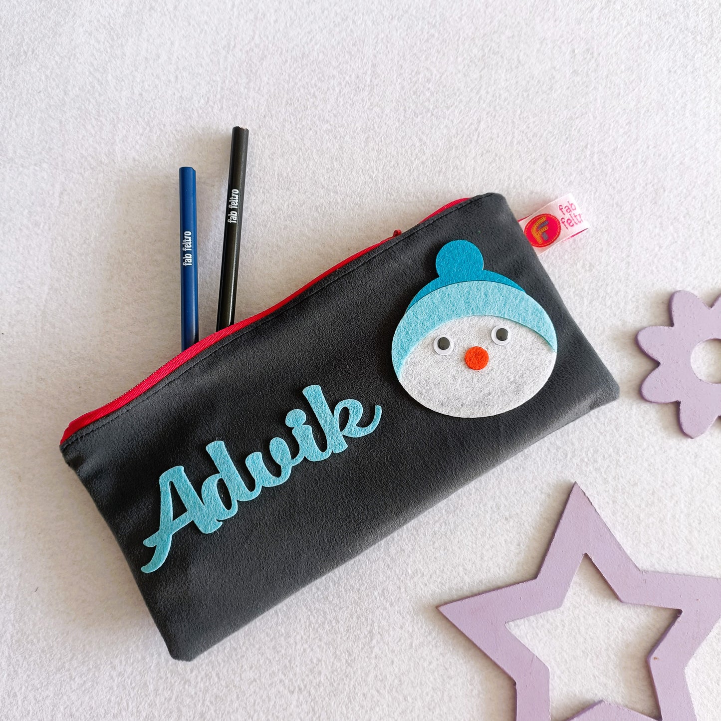 GREY ZIPPER POUCH - SNOWMAN