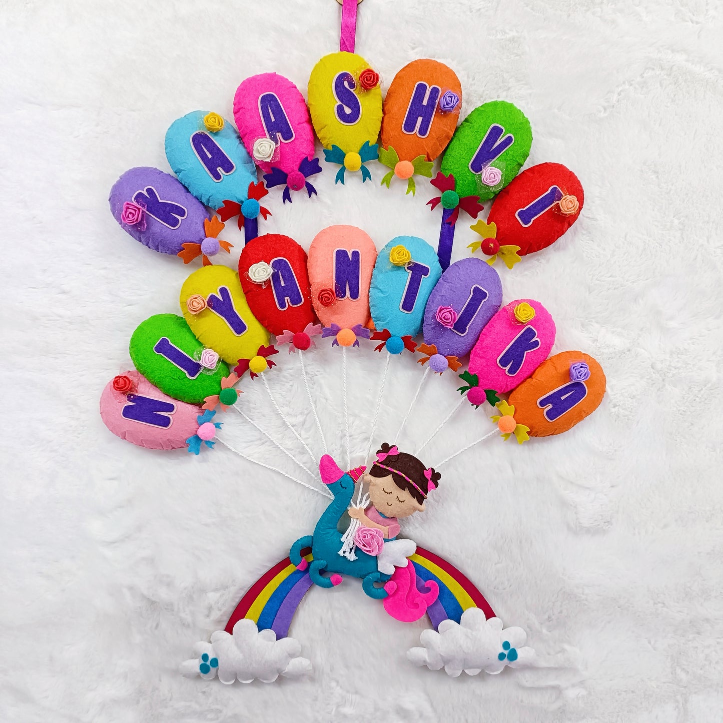 Unicorn on Rainbow | Personalised Felt Kids Hanging