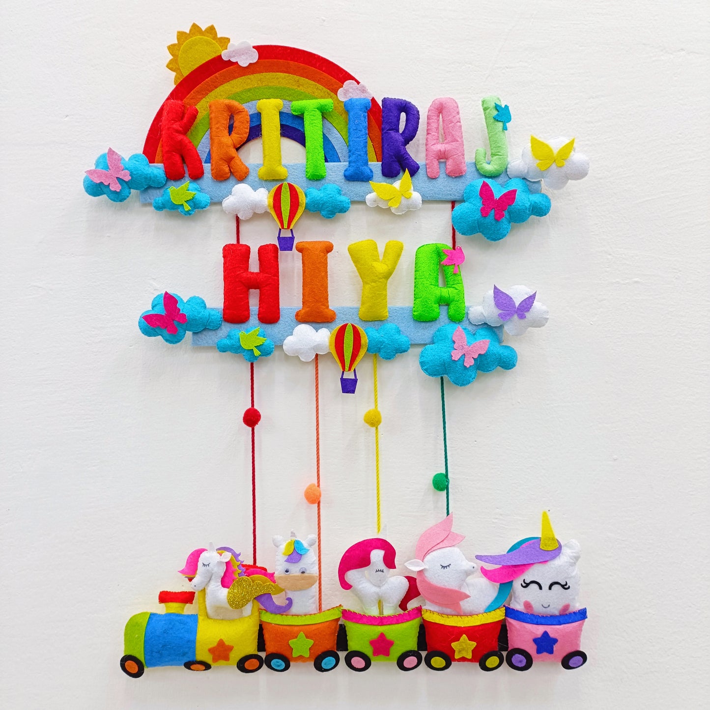 Rainbow Unicorn Train | Personalised Felt Kids Hanging