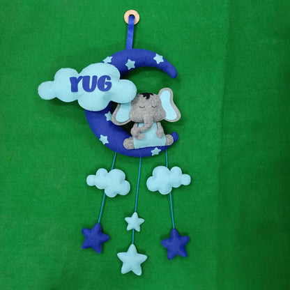 Jumbo Elephant with Moon and Clouds | Personalised Felt Kids Hanging