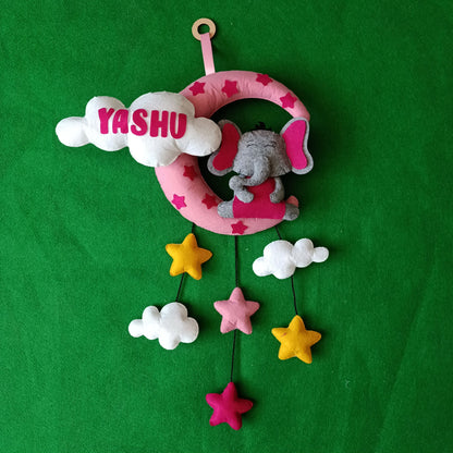 Jumbo Elephant with Moon and Clouds | Personalised Felt Kids Hanging