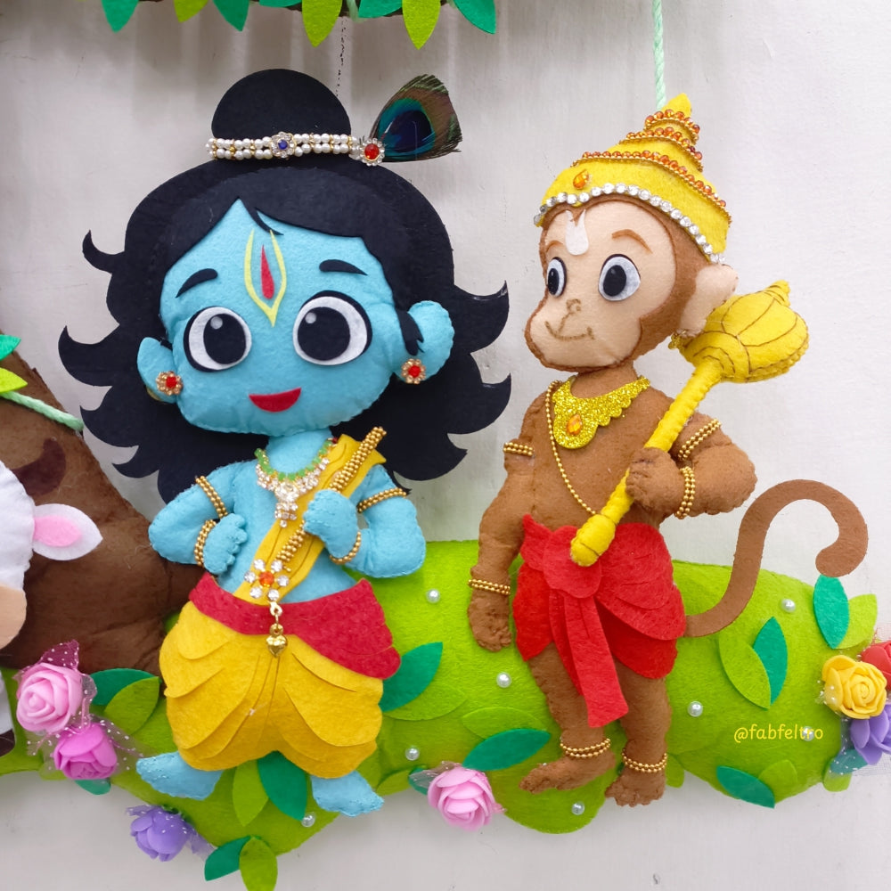 Krishna and Hanuman Ji Blessings | Personalised Felt Kids Hanging | Premium Range