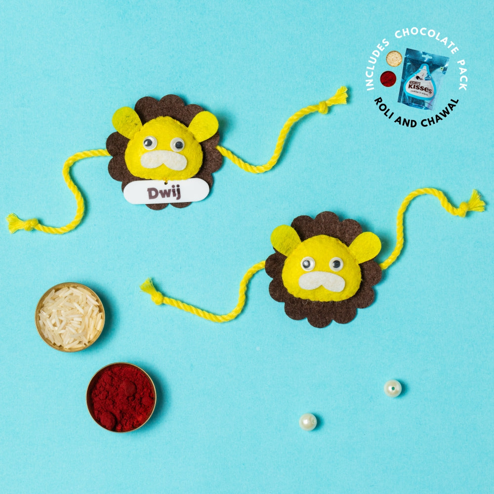 Lion Rakhi Combo with Chocolates, Roli and Chawal | Personalised Kids Rakhi