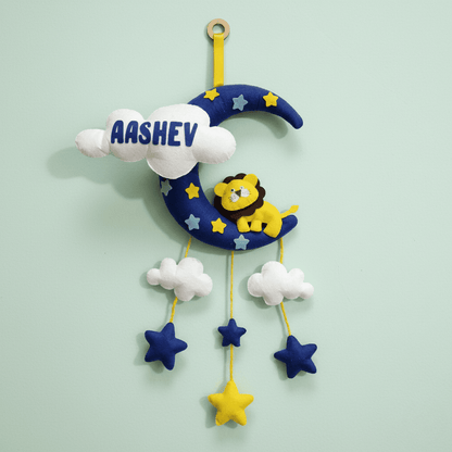 Lion with Moon and Clouds | Personalised Felt Kids Hanging