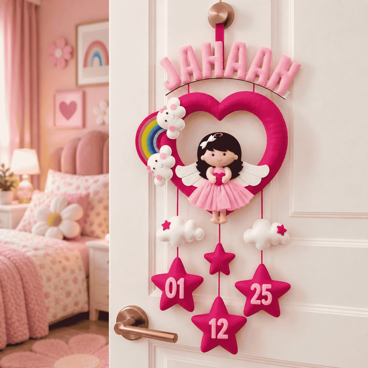 Little Princess Heart Hanging | Personalised Felt Kids Hanging