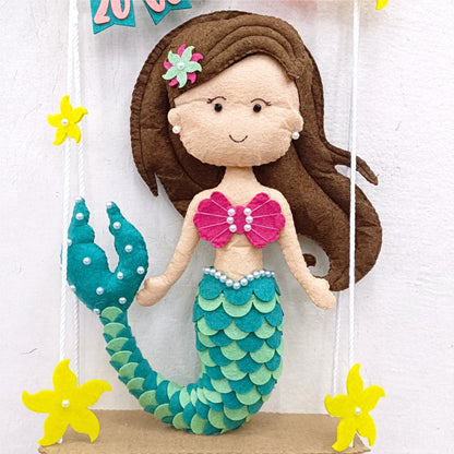 Mermaid On Swing | Personalised Felt Kids Room Decor
