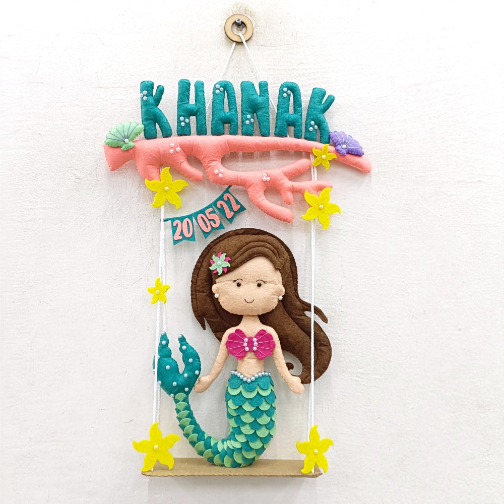Mermaid On Swing | Personalised Felt Kids Room Decor