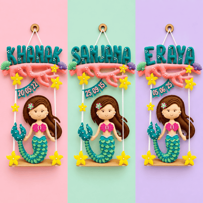 Mermaid On Swing | Personalised Felt Kids Room Decor