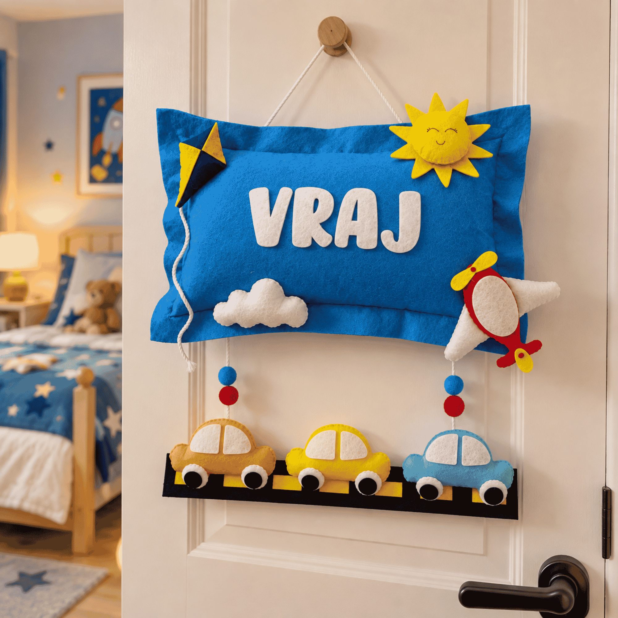Mini Car Carnival | Personalised Felt Kids Jute Hanging