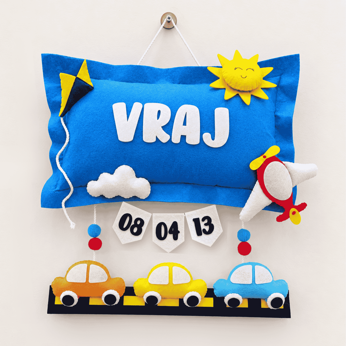 Mini Car Carnival | Personalised Felt Kids Jute Hanging