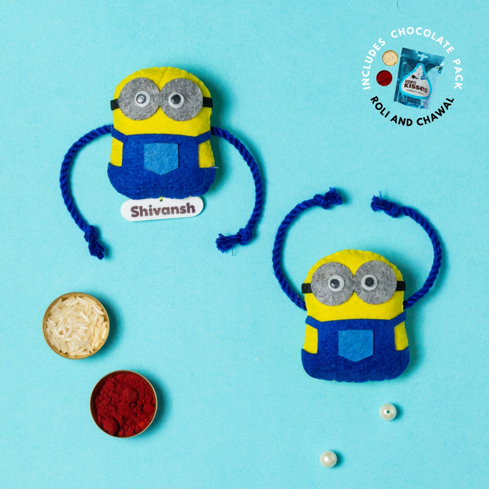 Minion Rakhi Combo with Chocolates, Roli and Chawal | Personalised Kids Rakhi