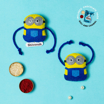 Minion Rakhi Combo with Chocolates, Roli and Chawal | Personalised Kids Rakhi