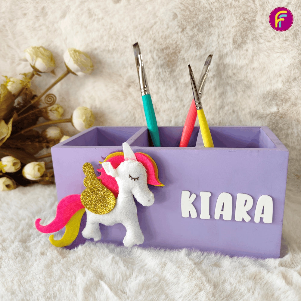 3 Compartment Pen Stand - Lilac | Personalised Stationery Organizer For Kids