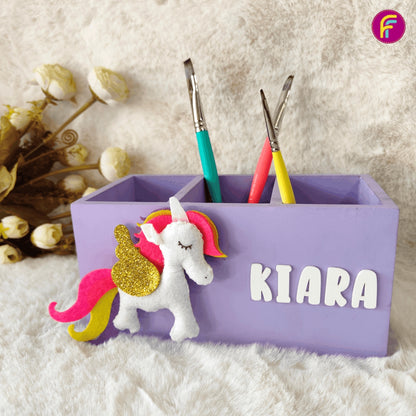 3 Compartment Pen Stand - Lilac | Personalised Stationery Organizer For Kids