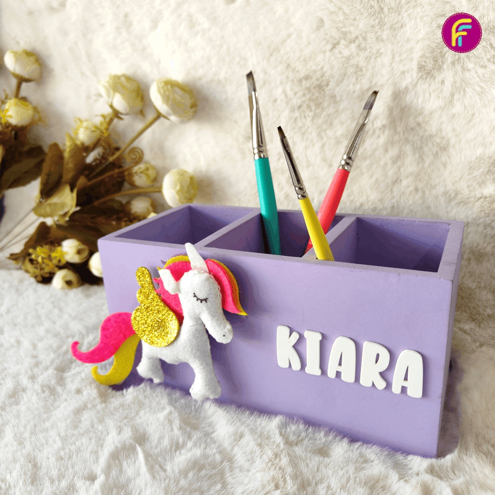 3 Compartment Pen Stand - Lilac | Personalised Stationery Organizer For Kids