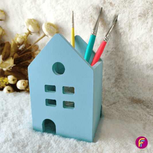 Mini House Pen Stand - Yellow | Non-Personalised Stationery Organizer For Kids