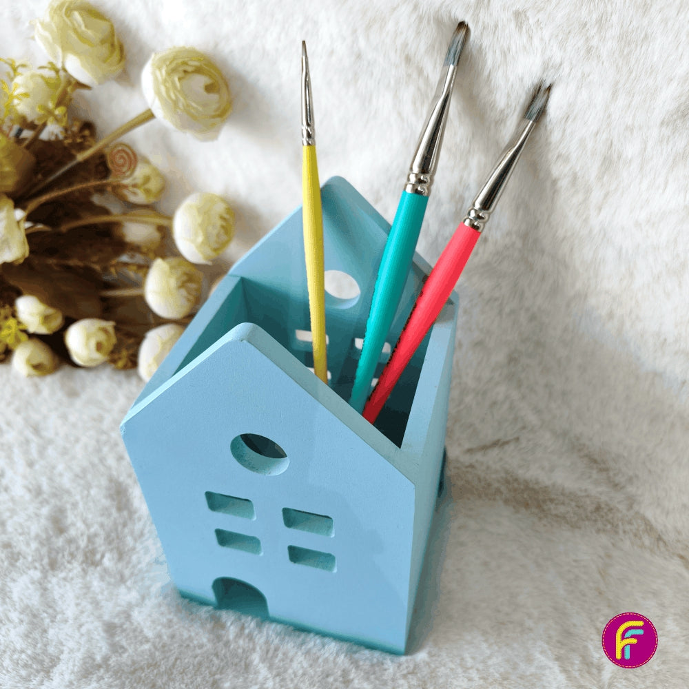 Mini House Pen Stand - Yellow | Non-Personalised Stationery Organizer For Kids