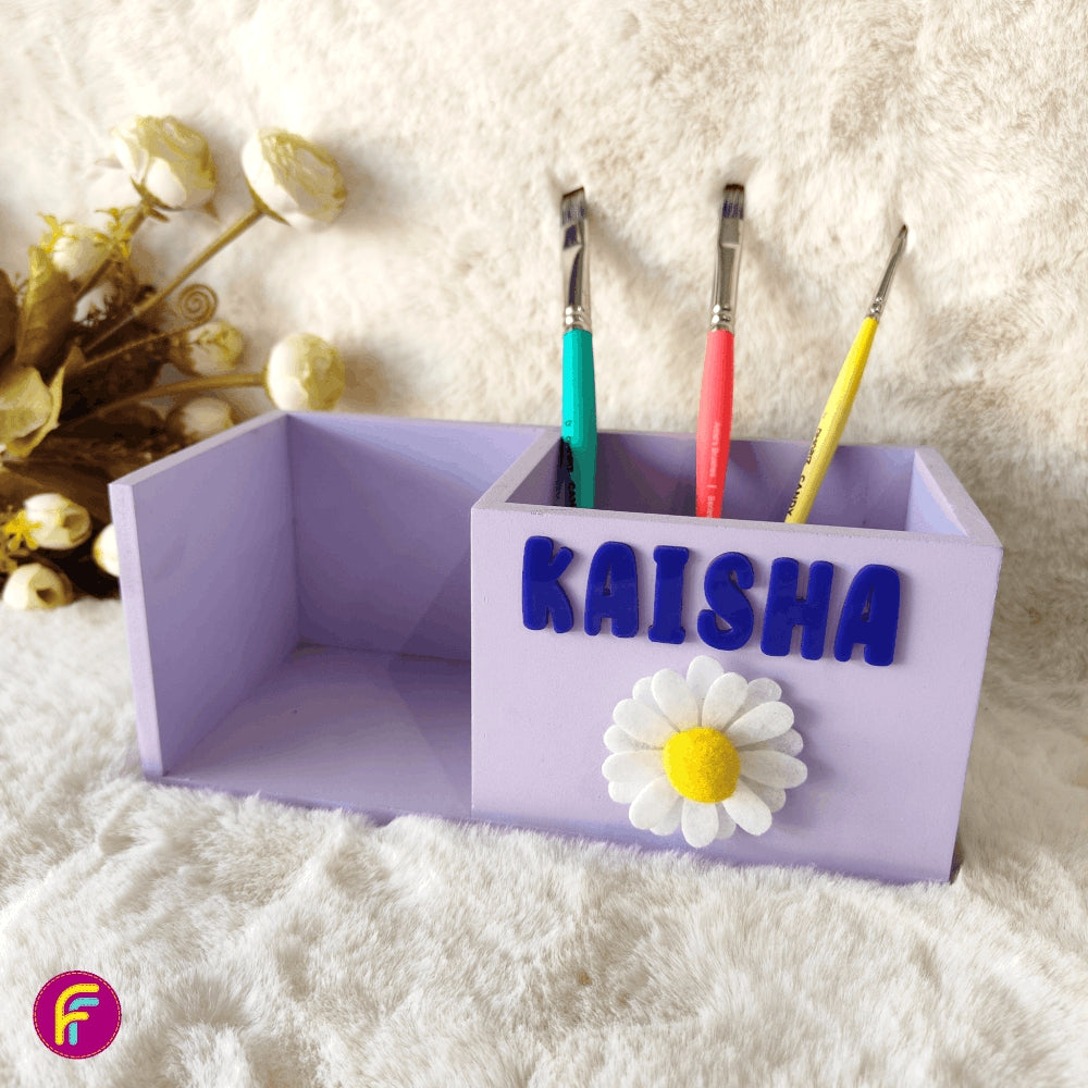 Pen Stand with Book Holder - Lilac | Personalised Stationery Organizer For Kids