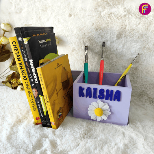 Pen Stand with Book Holder - Lilac | Personalised Stationery Organizer For Kids