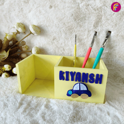Pen Stand with Book Holder - Yellow | Personalised Stationery Organizer For Kids
