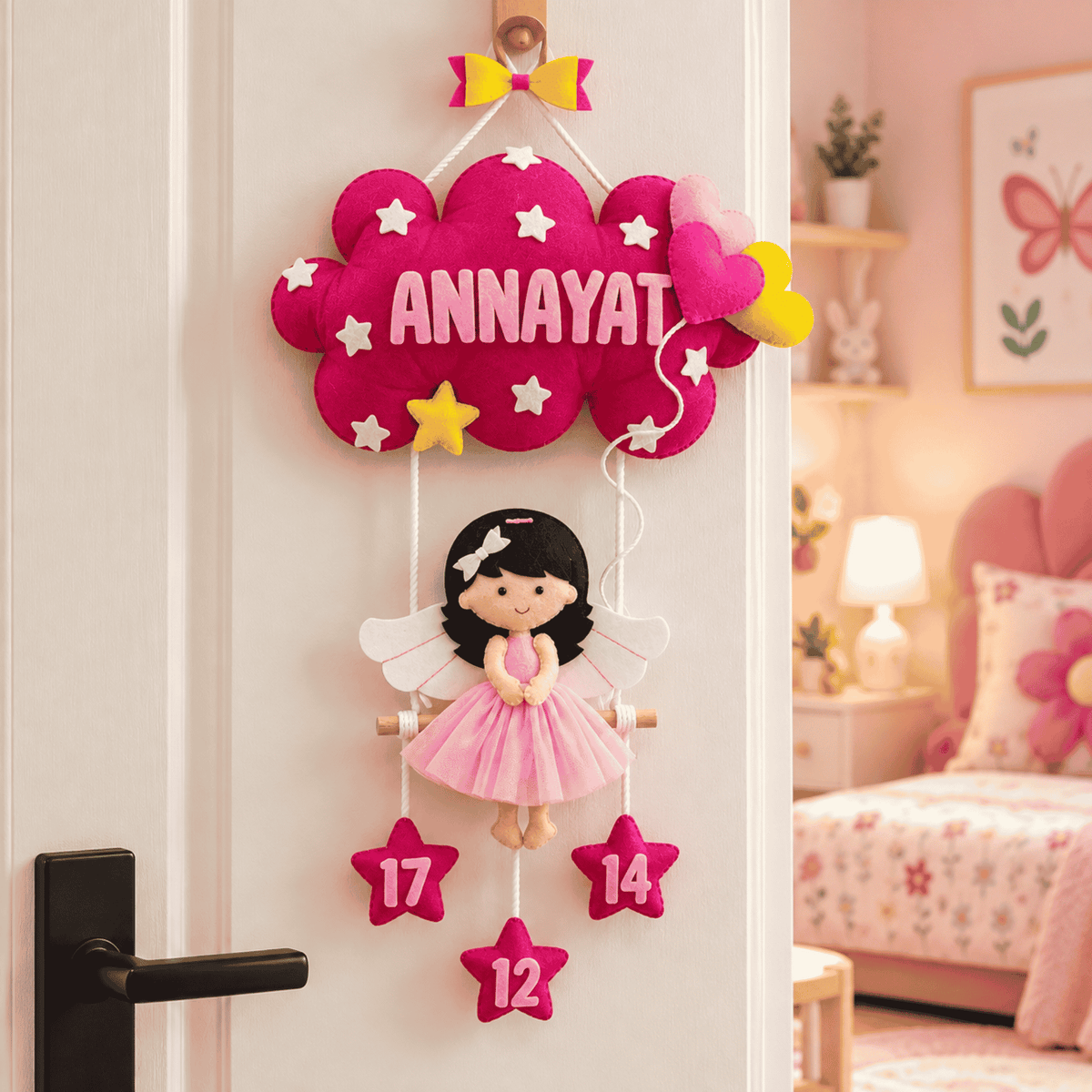 Princess on Swing | Personalised Felt Kids Hanging | Kids Room Decor