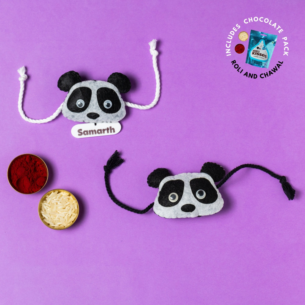 Panda Rakhi Combo with Chocolates, Roli and Chawal | Personalised Kids Rakhi