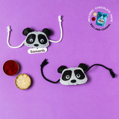 Panda Rakhi Combo with Chocolates, Roli and Chawal | Personalised Kids Rakhi