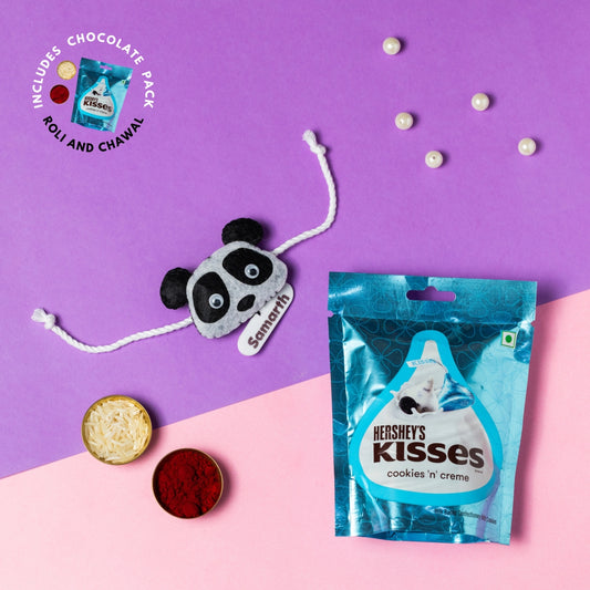 Panda Rakhi Combo with Chocolates, Roli and Chawal | Personalised Kids Rakhi