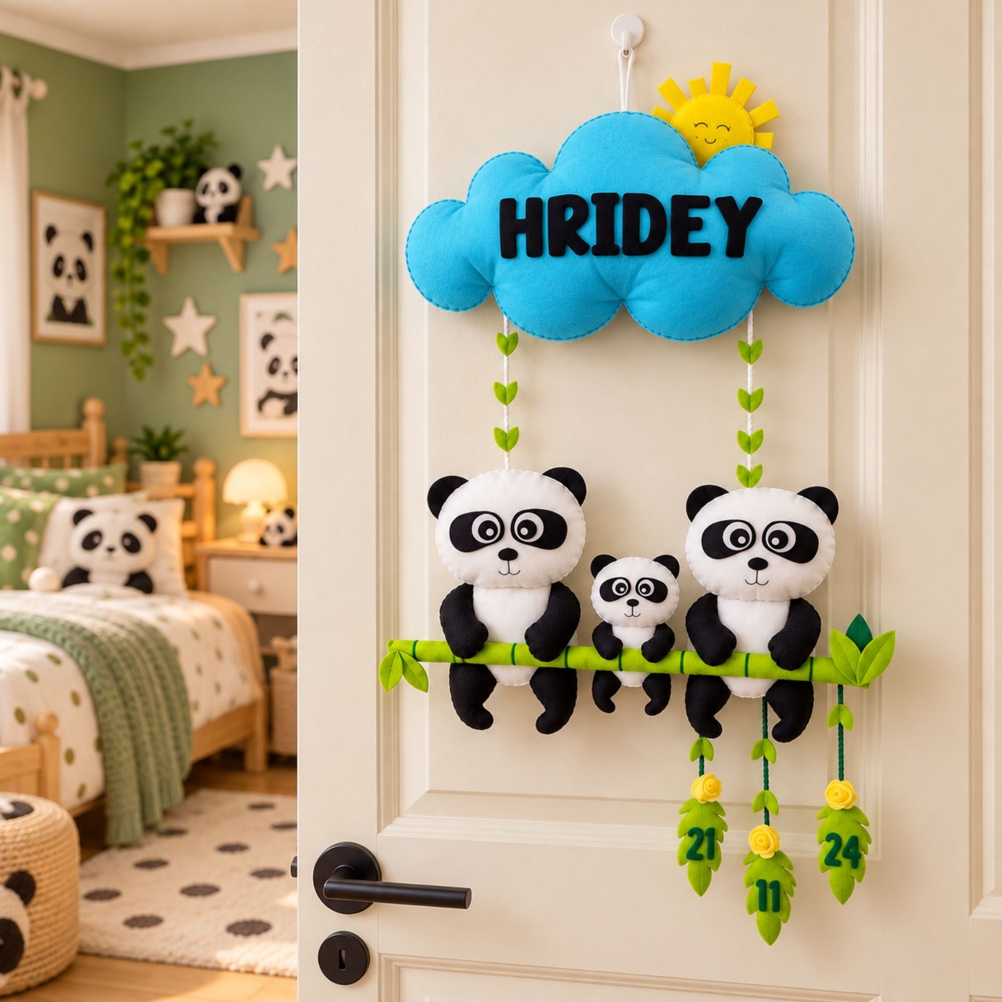 Panda Family Hanging | Personalised Felt Kids Hanging