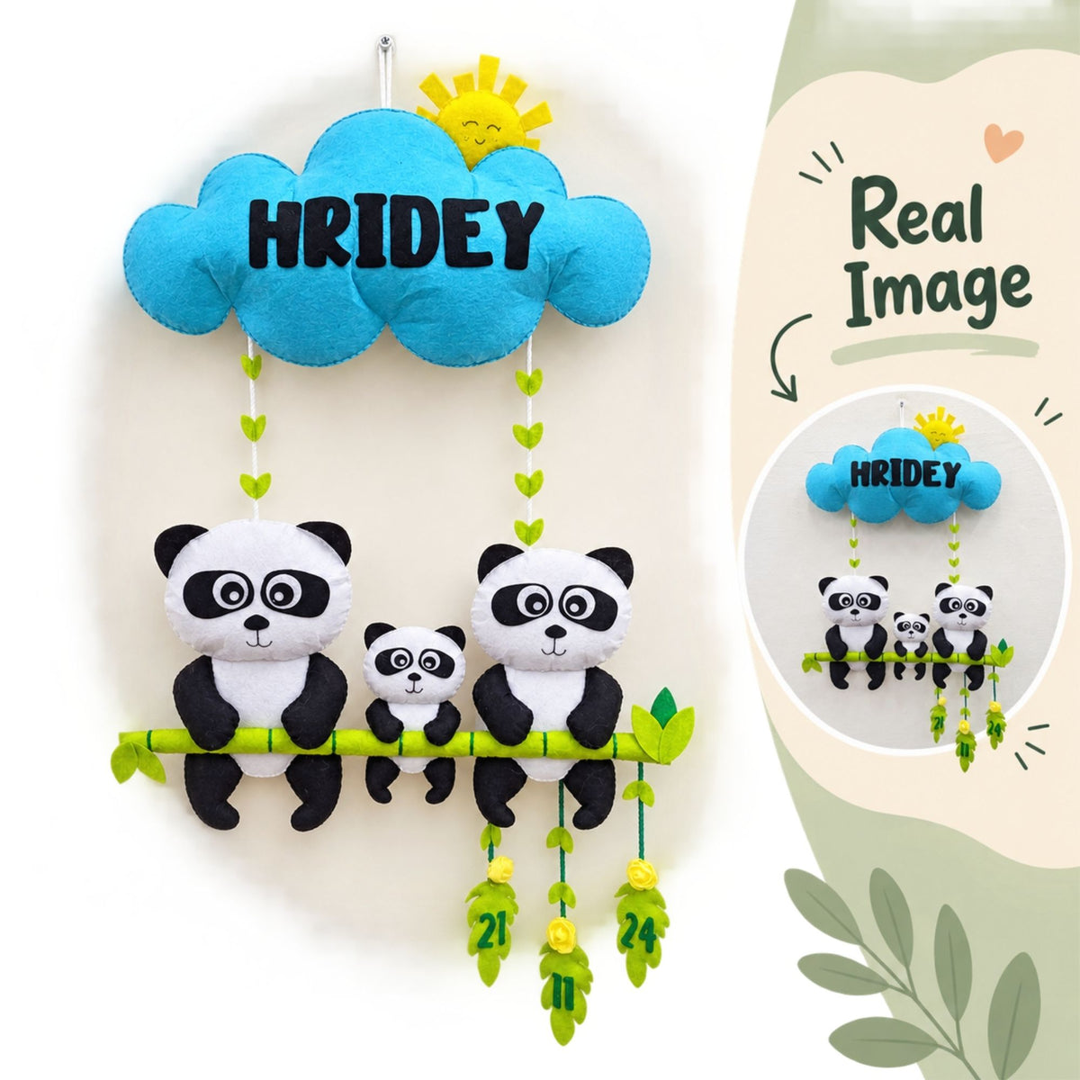 Panda Family Hanging | Personalised Felt Kids Hanging | Two Siblings