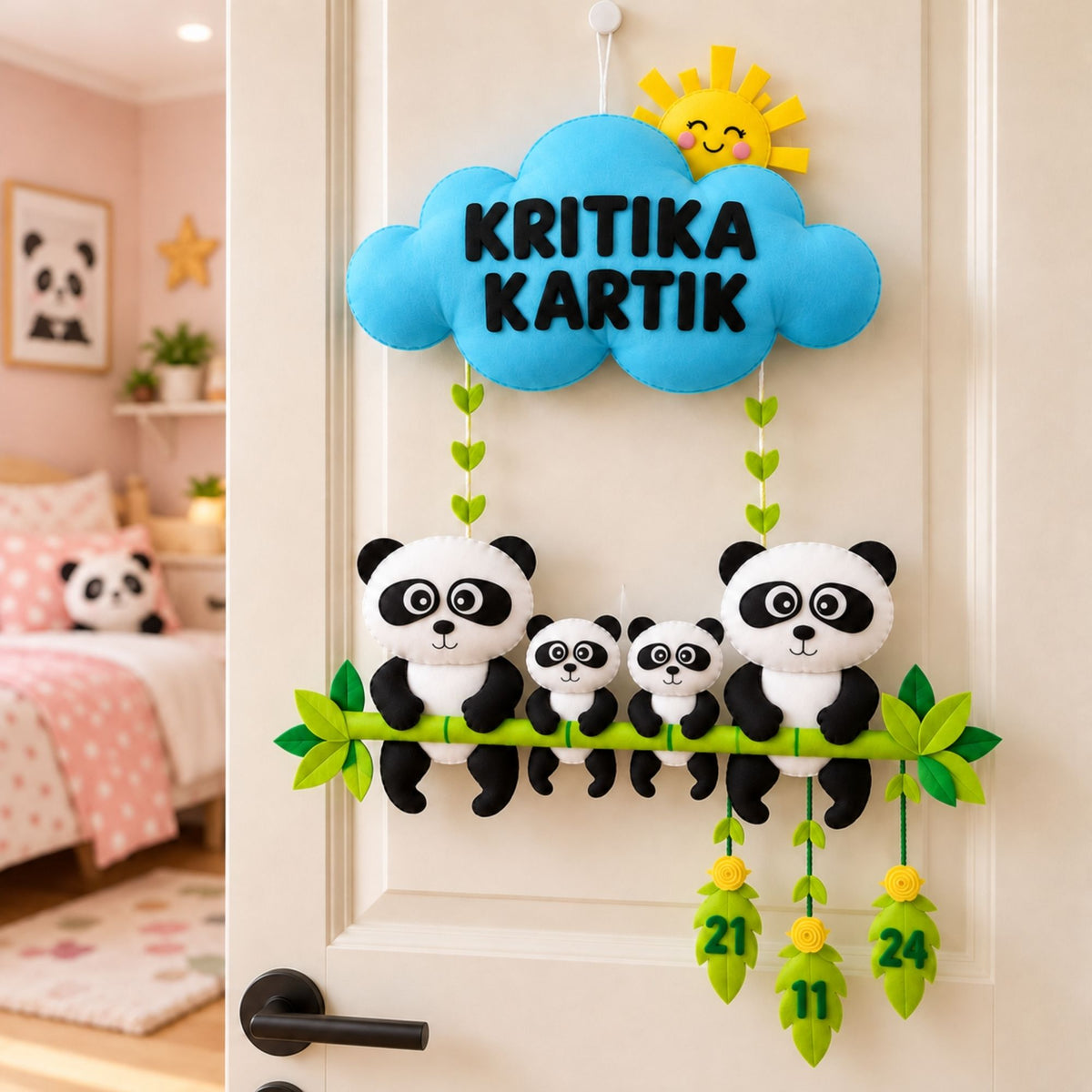 Panda Family Hanging | Personalised Felt Kids Hanging | Two Siblings