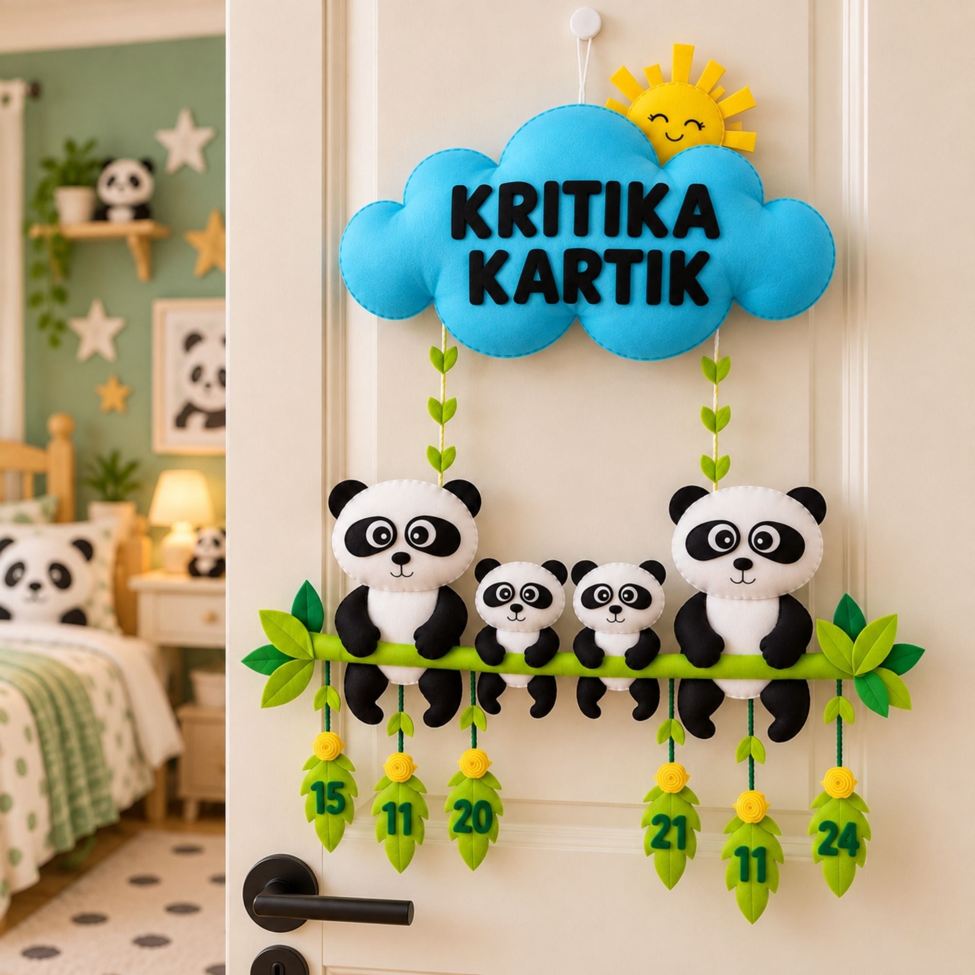 Panda Family Hanging | Personalised Felt Kids Hanging | Two Siblings