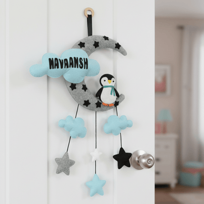 Penguin with Moon and Cloud | Personalised Felt Kids Hanging | Siblings
