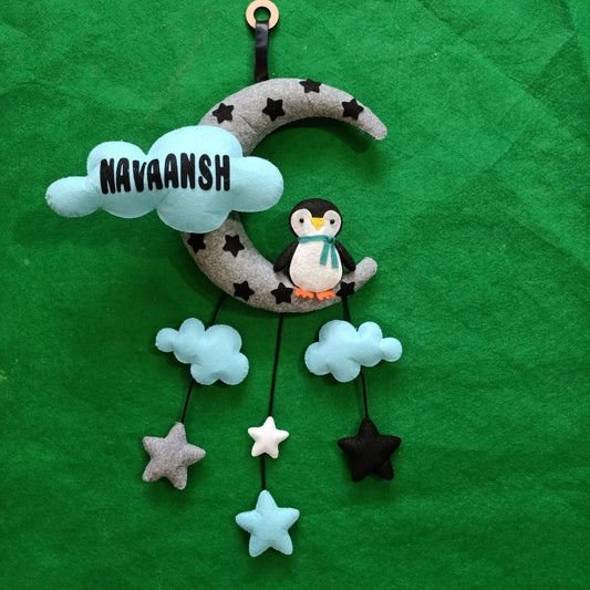 Penguin with Moon and Cloud | Personalised Felt Kids Hanging | Siblings