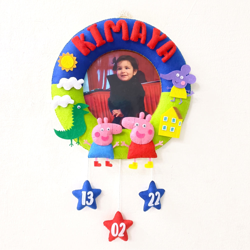 Peppa George Hanging with Photograph | Personalised Felt Kids Room Decor