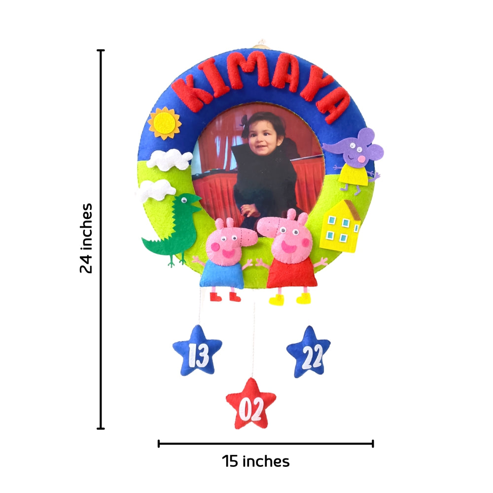 Peppa George Hanging with Photograph | Personalised Felt Kids Room Decor