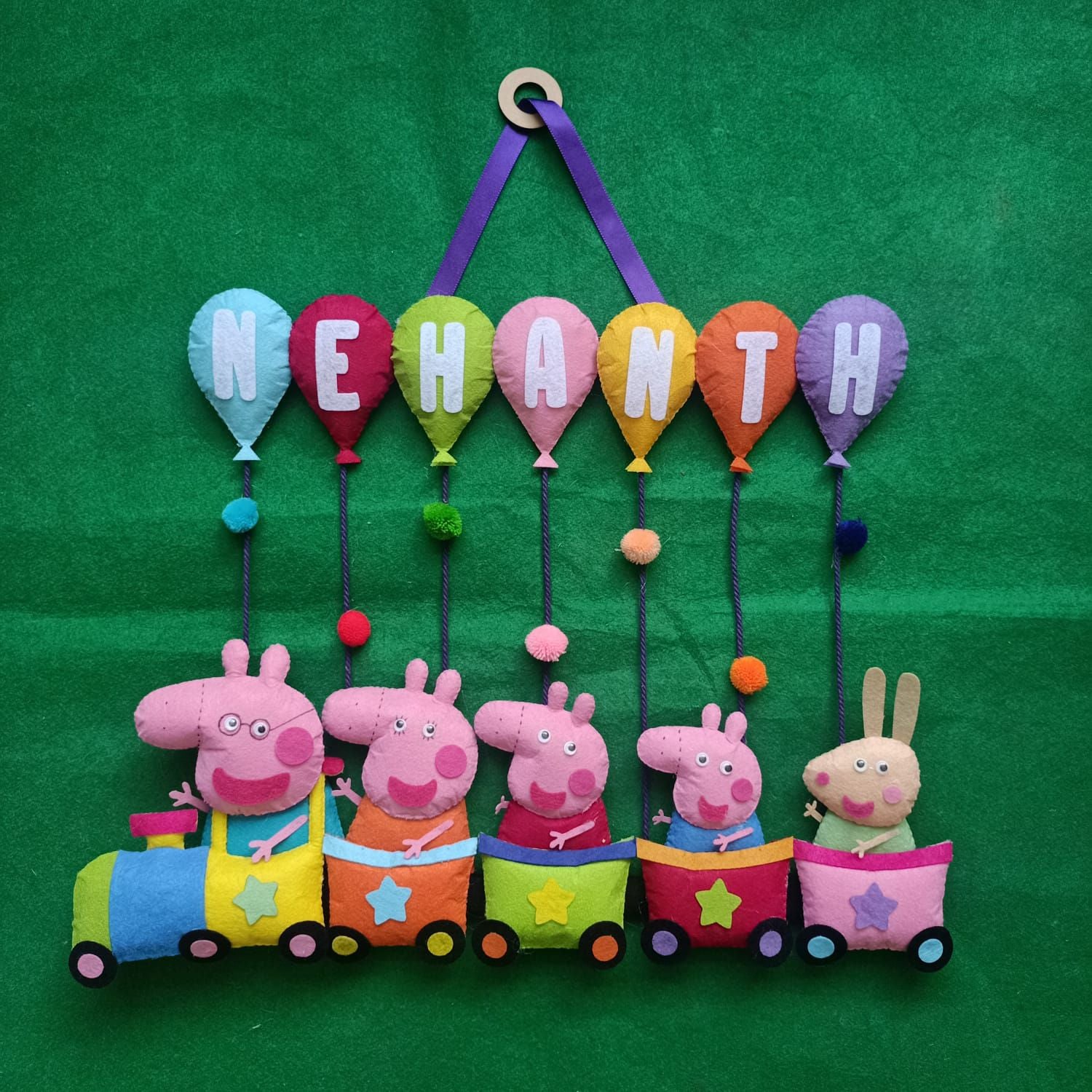 Peppa Pig Train with Balloons | Personalised Felt Kids Hanging