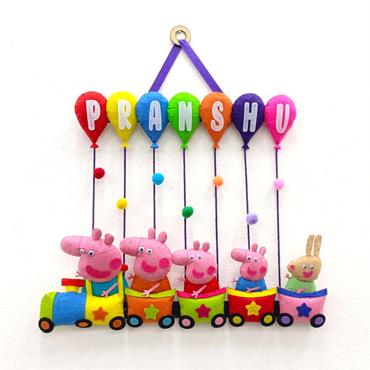 Peppa Pig Train with Balloons | Personalised Felt Kids Hanging