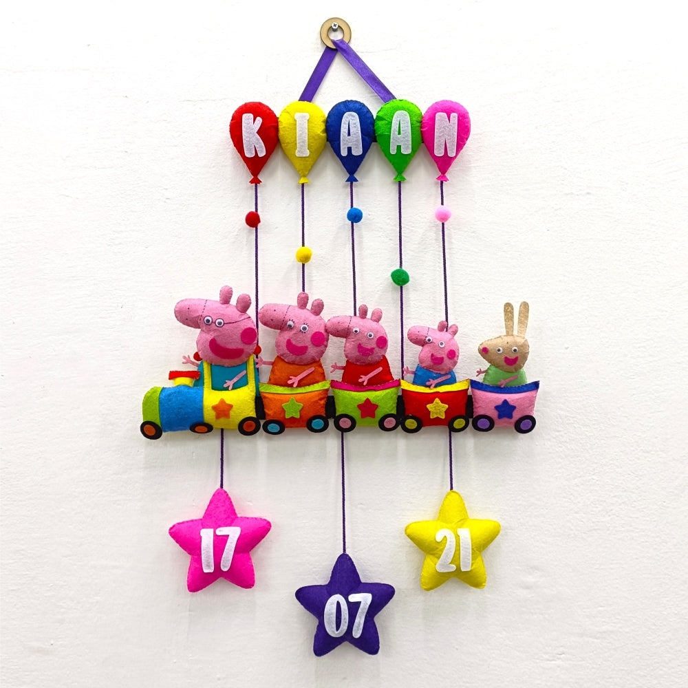 Peppa Pig Train with Balloons | Personalised Felt Kids Hanging