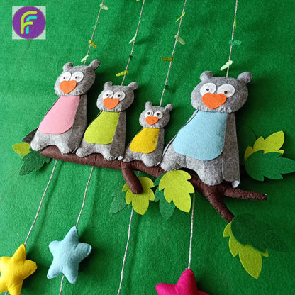 Owl Family on Branch | Personalised Felt Kids Hanging