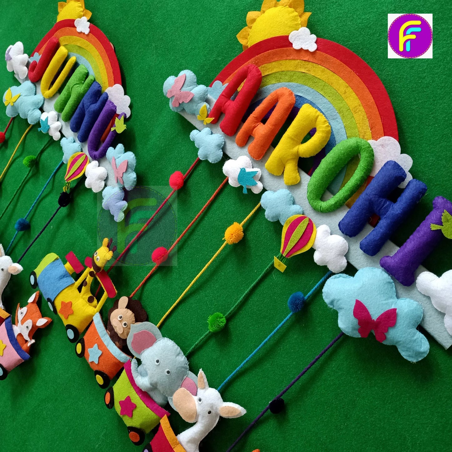 Rainbow Animal Train | Personalised Felt Kids Hanging