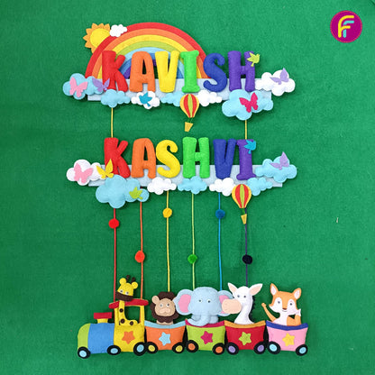 Rainbow Animal Train | Personalised Felt Kids Hanging