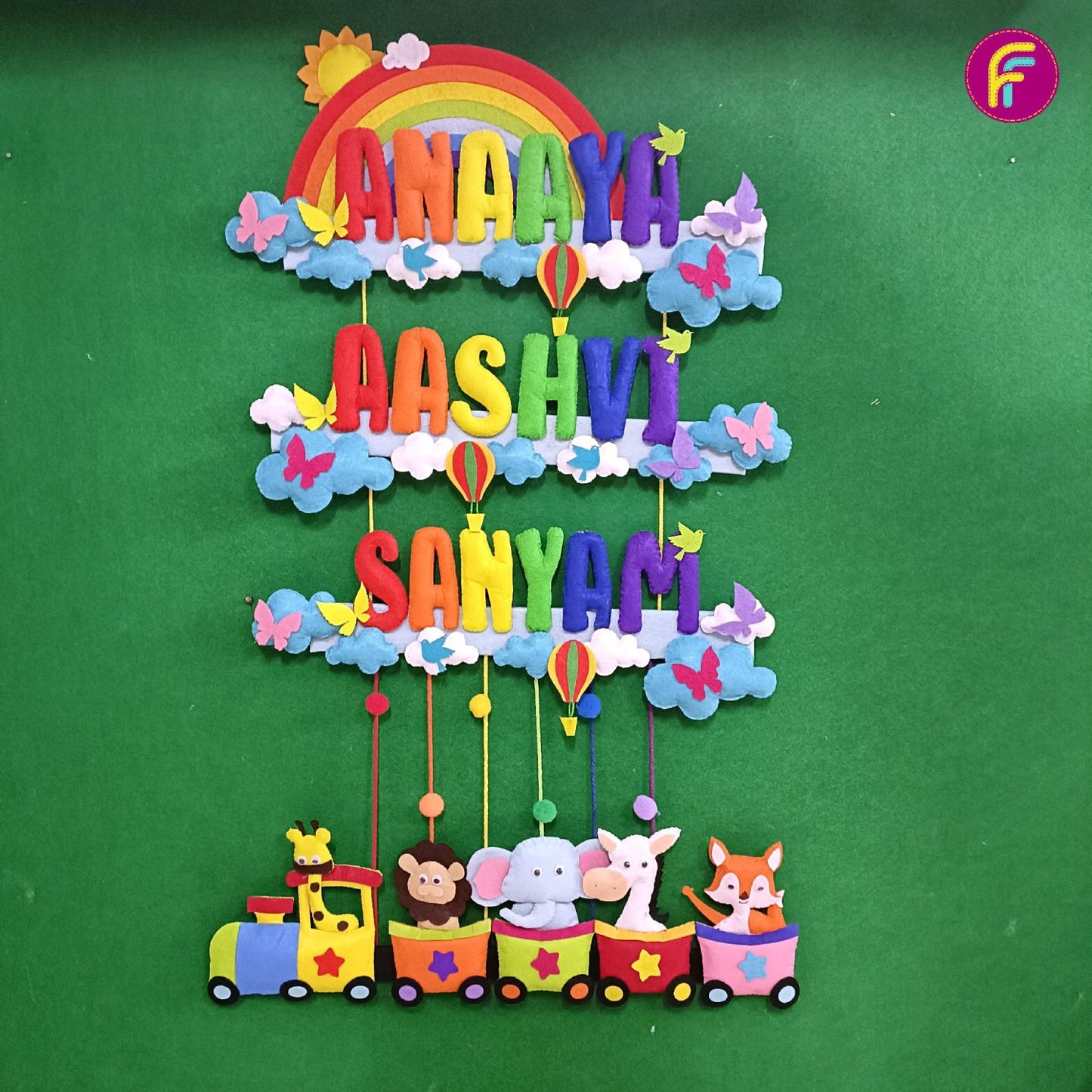 Rainbow Animal Train | Personalised Felt Kids Hanging