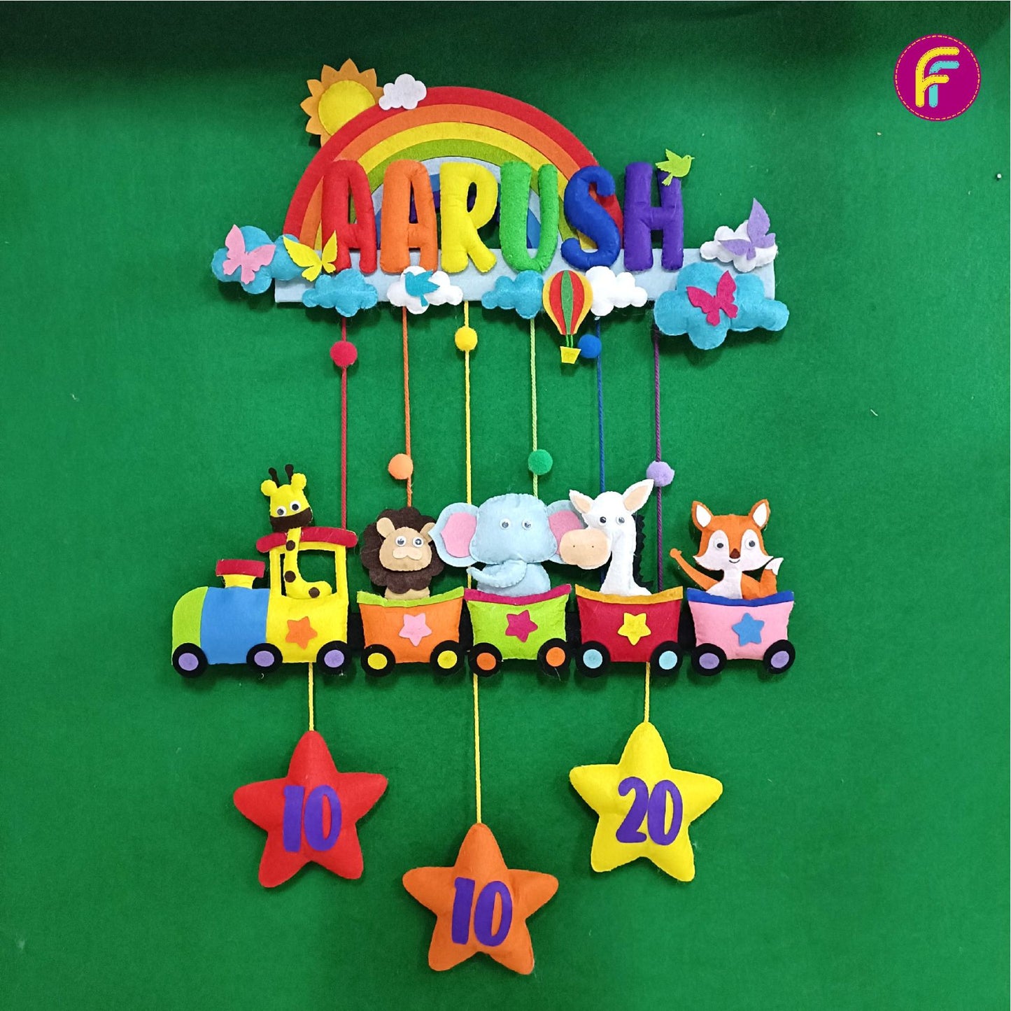 Rainbow Animal Train | Personalised Felt Kids Hanging