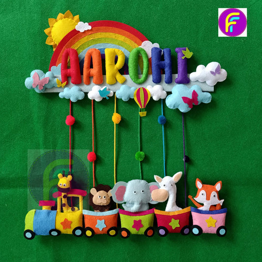 Rainbow Animal Train | Personalised Felt Kids Hanging