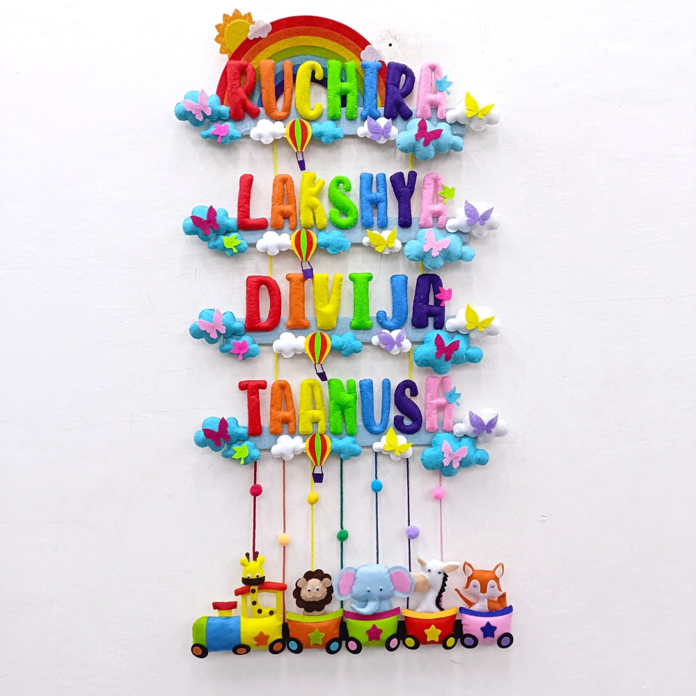 Rainbow Animal Train | Personalised Felt Kids Hanging