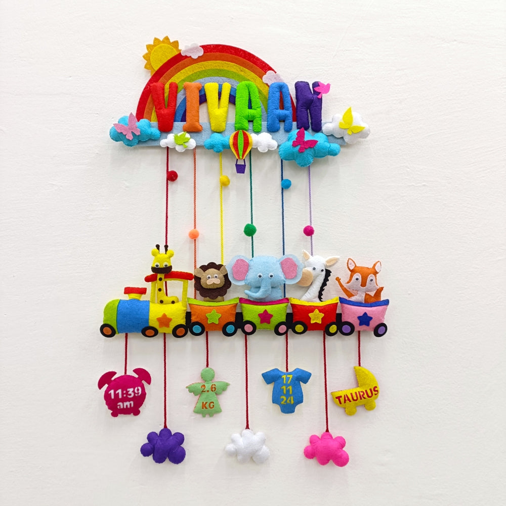 Rainbow Animal Train | Personalised Felt Kids Hanging