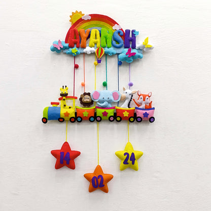 Rainbow Animal Train | Personalised Felt Kids Hanging